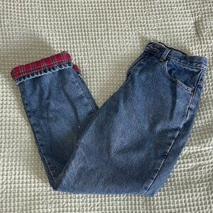L.L. Bean Blue Jeans with Red Plaid Fleece 29x30